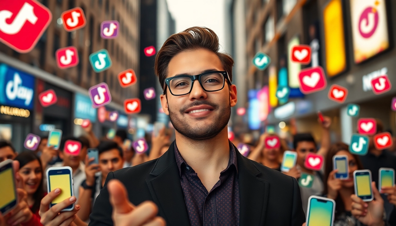 tiktok いいね 購入で人気のインフルエンサーが都会的な背景で活動中