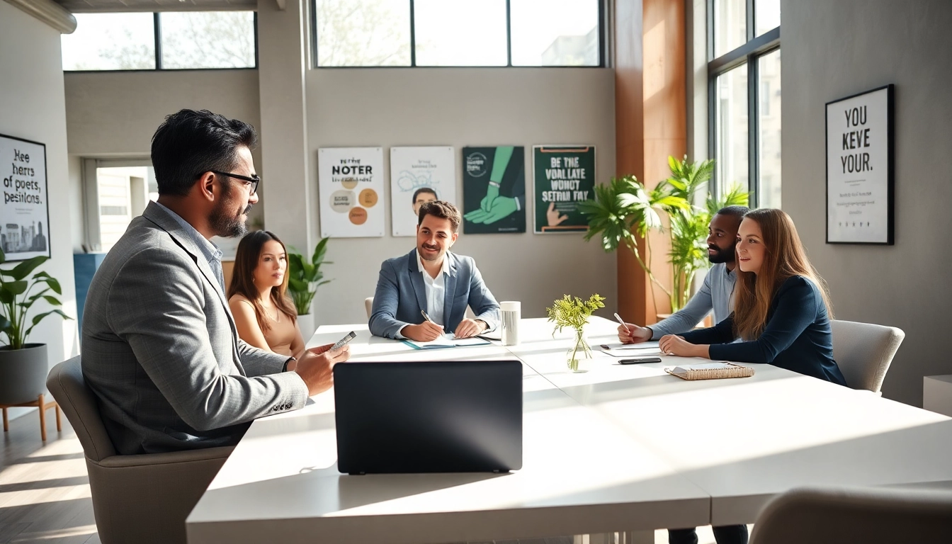 Engaging business coach California facilitates a dynamic session with clients in a modern office environment.