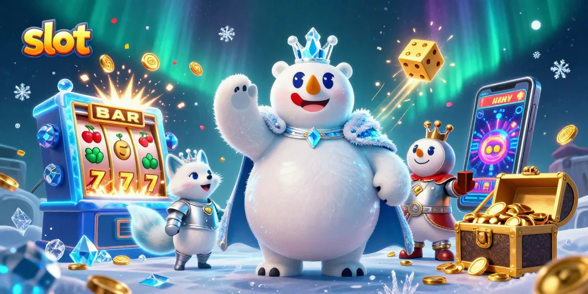 Spin the jackpot slot with a captivating scene featuring a polar bear and fox amidst casino excitement.