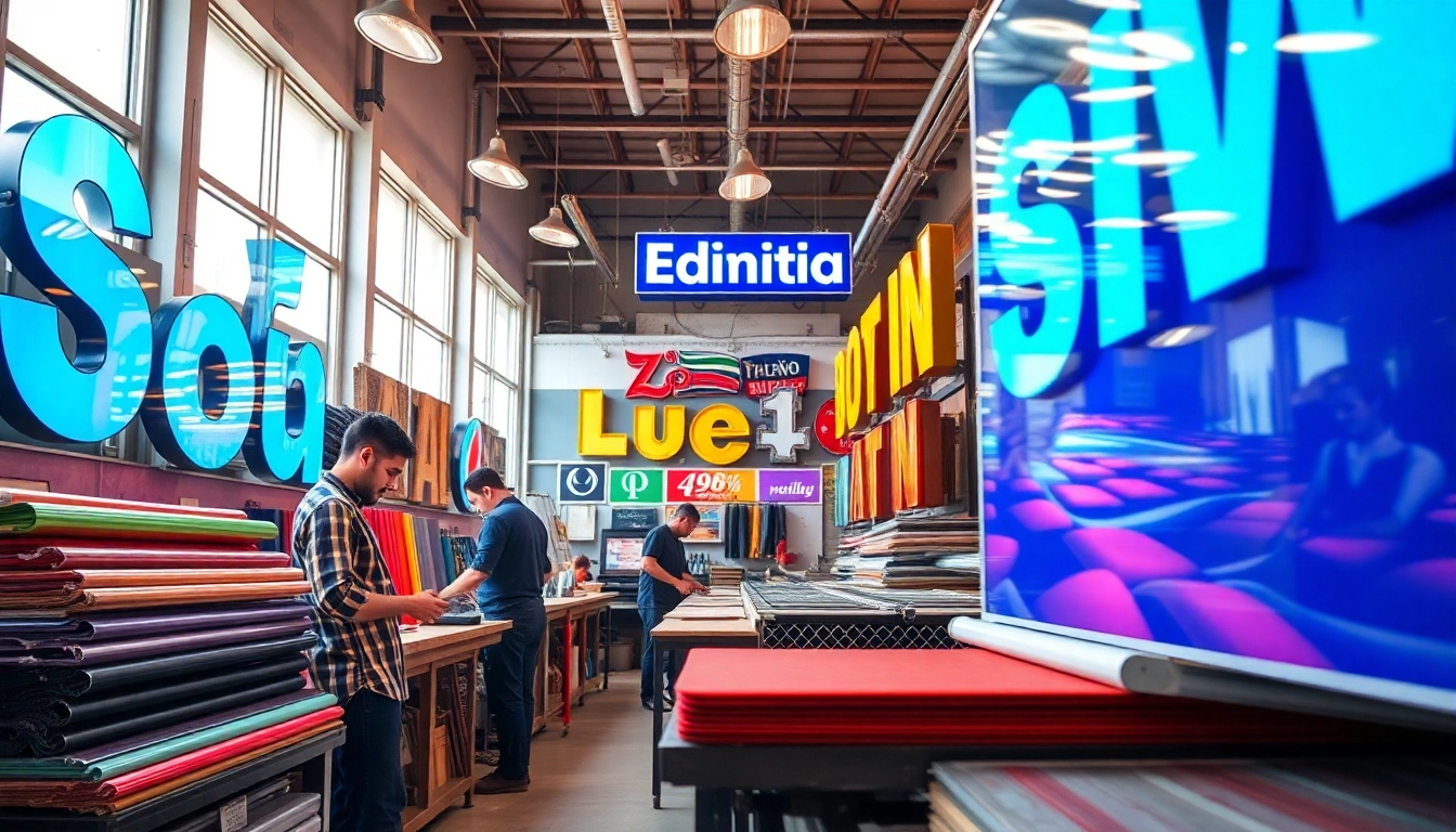 Artisans at an Edmonton sign company crafting vibrant and professional signage.