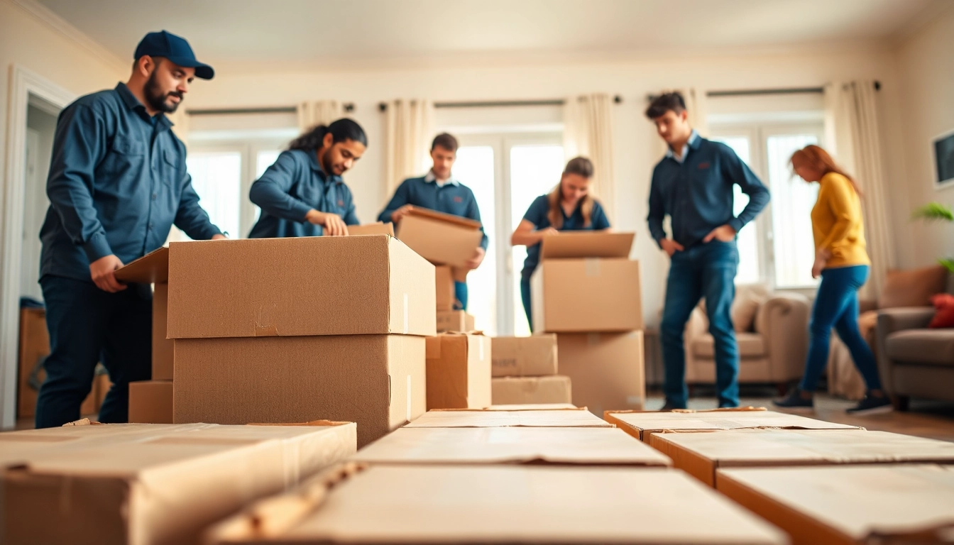 Efficient Toronto moving services team packing boxes in a bright home setting.