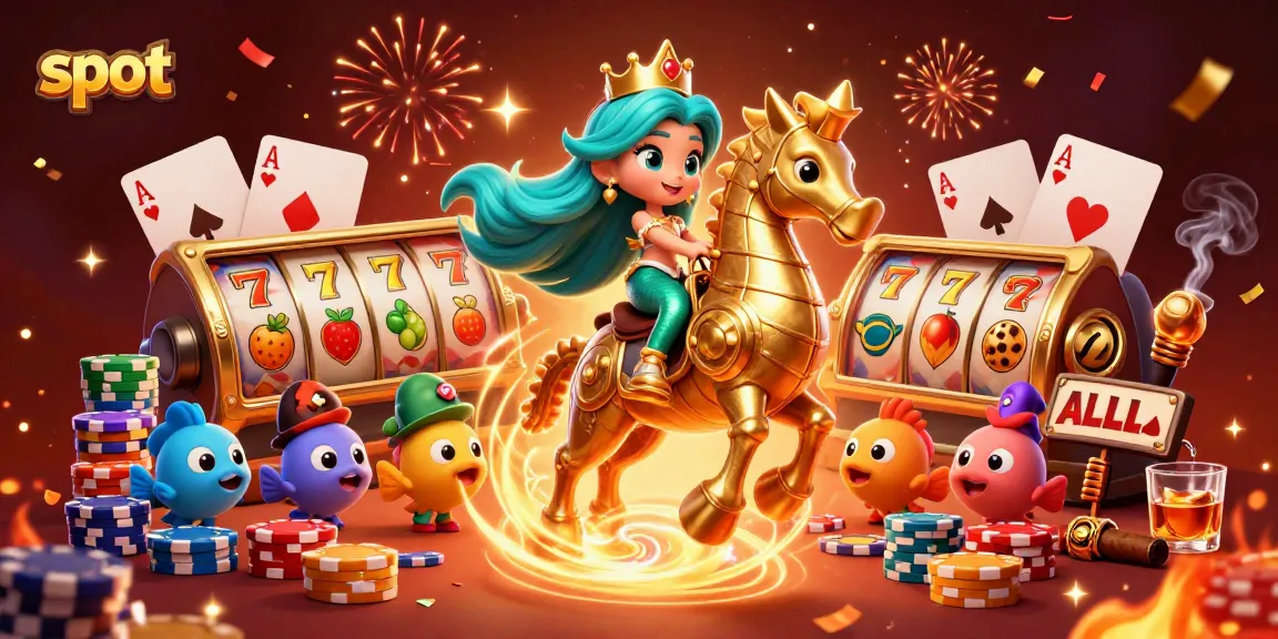 Slot dengan karakter putri duyung dan kuda laut mengelilingi elemen permainan kasino.