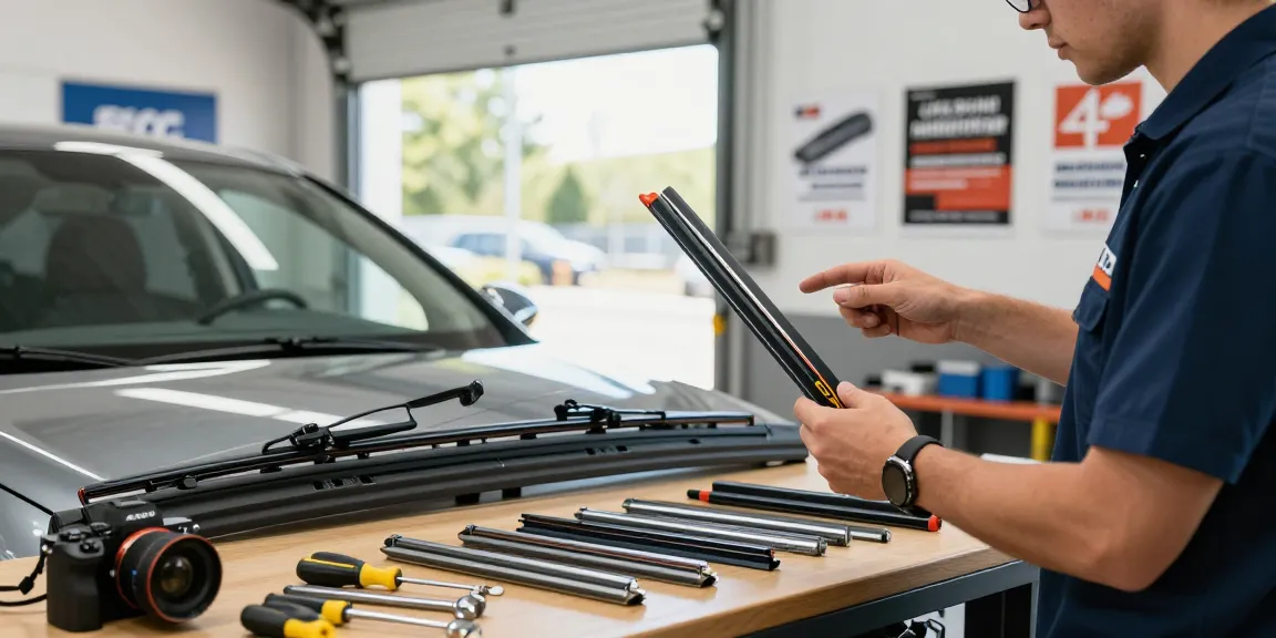 Automotive professional demonstrating high-quality wiper blades, showcasing diverse options for vehicle maintenance.