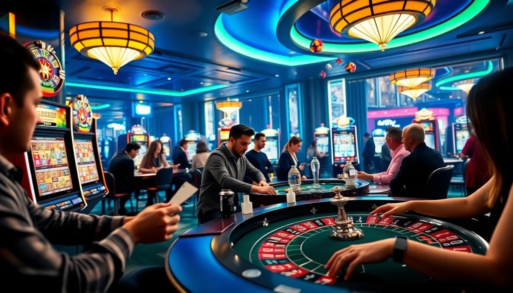 KJC AC casino setting with engaging games like poker and roulette amidst vibrant atmosphere.