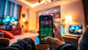 MV88 app interface on a smartphone in a cozy gaming setup, showcasing modern design.