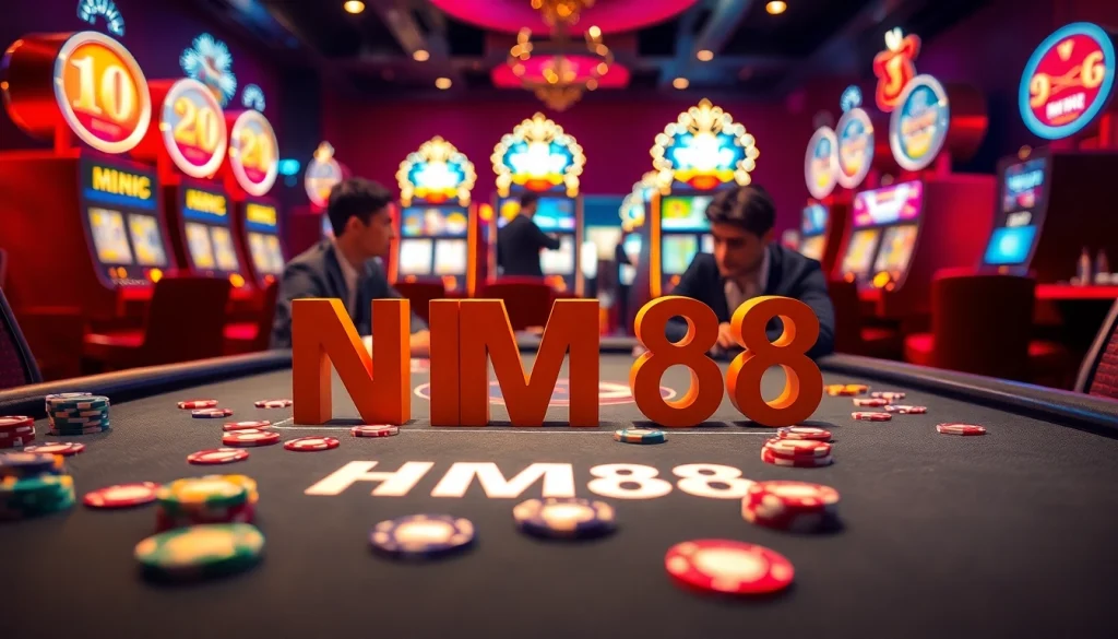 Engage with high-stakes poker at Nhà cái MM88, featuring vivid chips and players immersed in action.