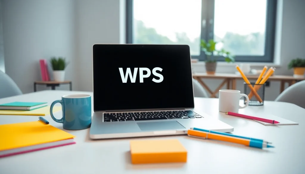 Show a professional workspace featuring WPS办公 software, emphasizing productivity and organization.