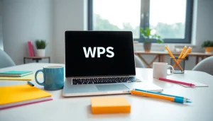Show a professional workspace featuring WPS办公 software, emphasizing productivity and organization.