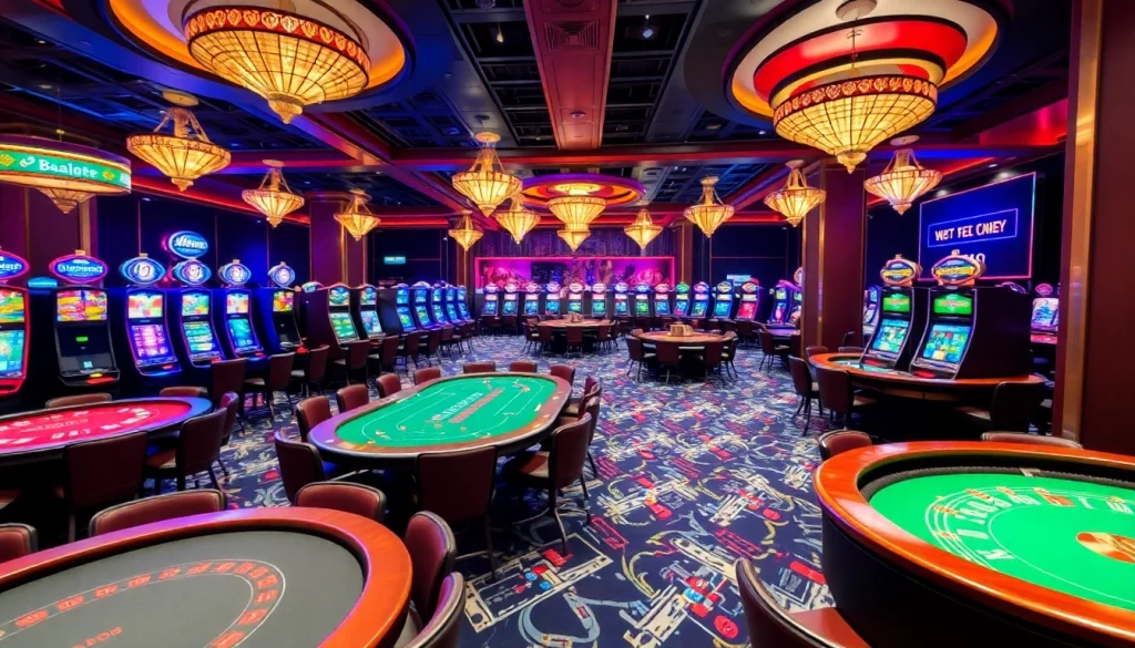 KJC AC casino environment showcasing poker tables, slot machines, and roulette wheels.