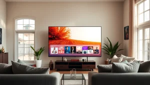 Watch engaging content on iron tv in a stylish living room ambiance.