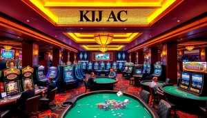 High-stakes gaming at KJC AC casino featuring tables and slot machines.