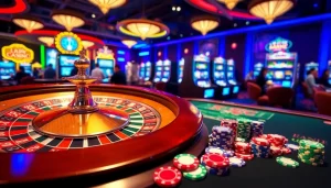 A thrilling casino experience at KJC AC featuring roulette tables and vibrant slot machines.