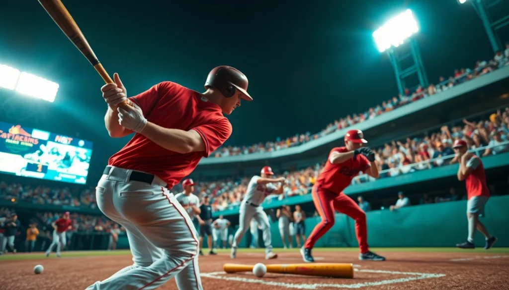 mlb중계를 위한 야구 경기 장면, 선수와 환호하는 관중이 조화를 이루는 이미지