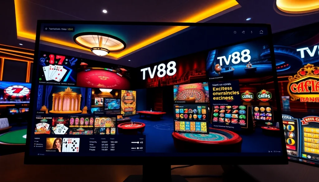 TV88 online gambling platform interface showcasing games, promotions, and secure transactions.