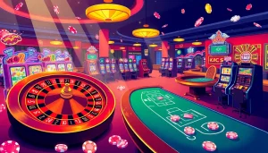 Casino gaming experience at KJC AC with tables, slots, and chips.