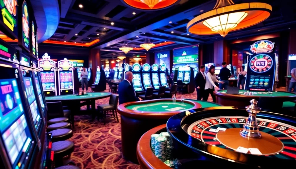 Exciting casino atmosphere at KJC AC featuring roulette and slot machines.