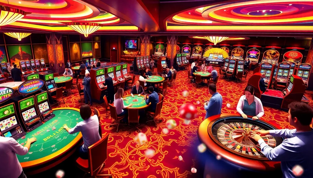 KJC AC casino atmosphere with players enjoying table games and slot machines.