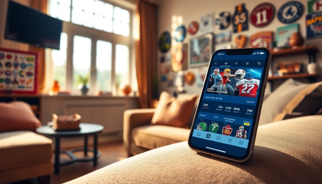 Explore best online sportsbooks India with a smartphone betting app in a cozy living room.