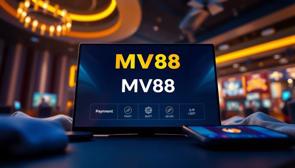 MV88 gaming interface showcasing secure USDT transactions in a vibrant setting.