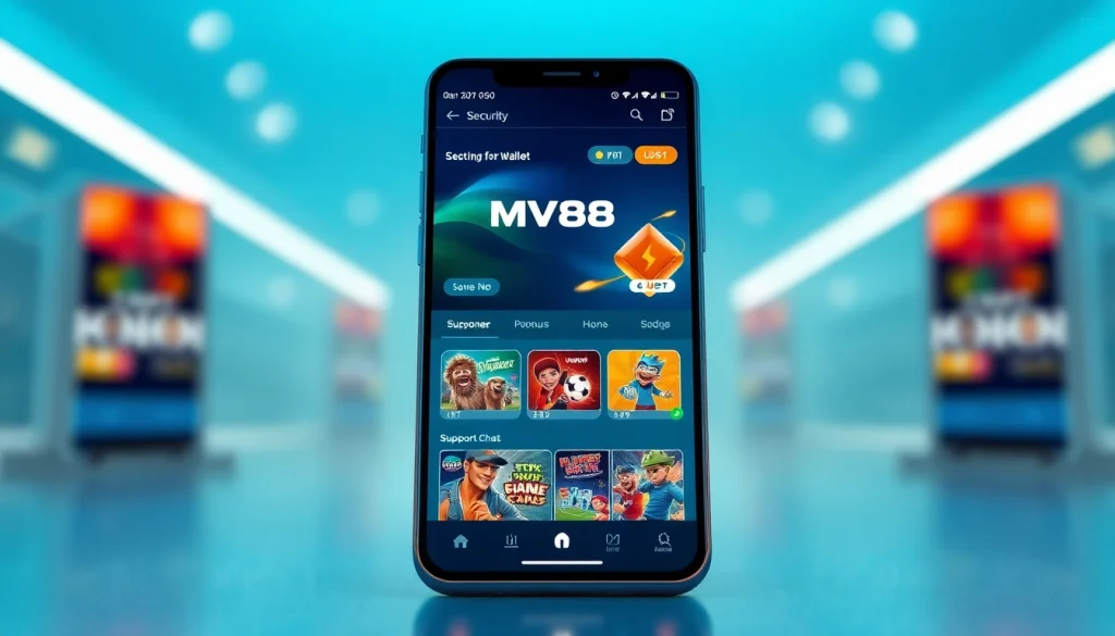 MV88 app interface showcasing secure USDT transactions and user support features