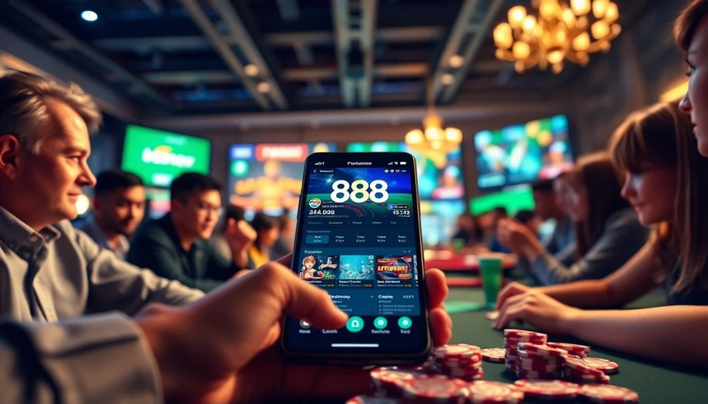 Engaging gaming scene showcasing 888new online gambling platform with users enjoying diverse games.