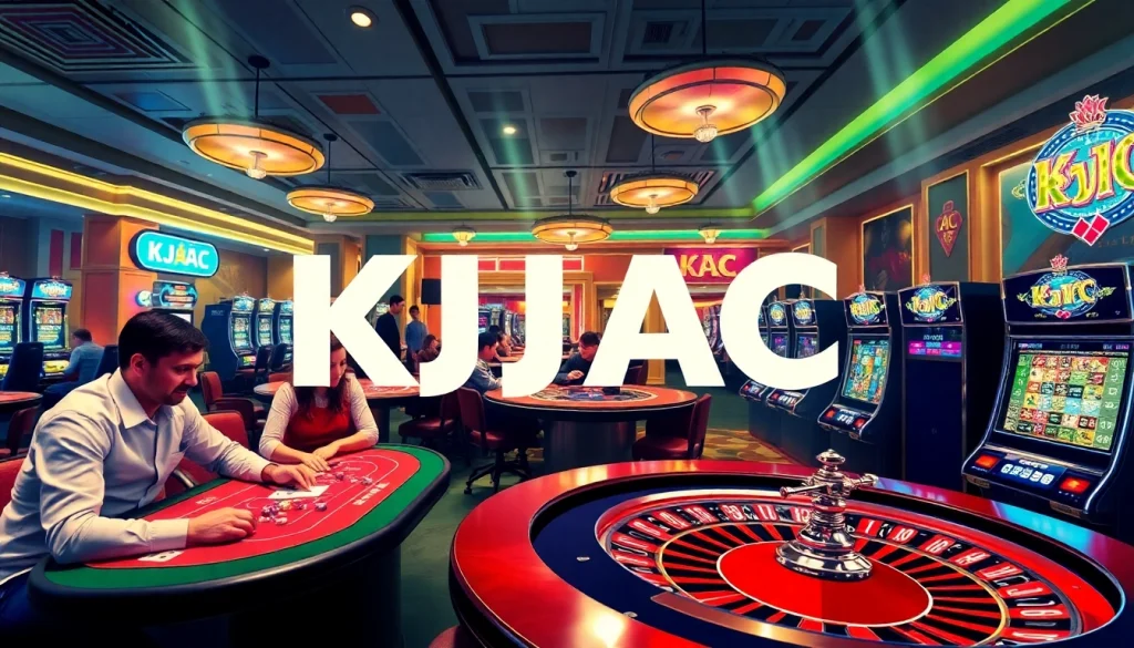 KJC AC casino image showcasing exciting gambling activities with poker chips and roulette.