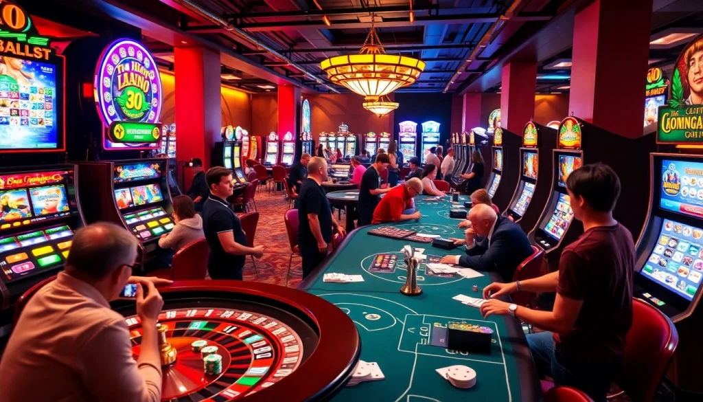 Experience the excitement of vibrant casino gaming activities at https://kjc.uk.com/ with roulette wheels, poker chips, and lively players.