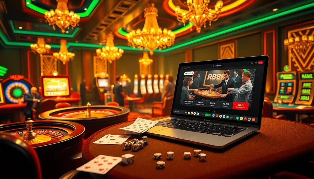 Engaging players at a luxurious casino showcasing exciting games on https://rr88.pizza/ with vibrant colors and professional atmosphere.