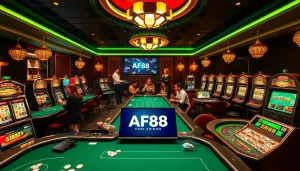Players experience thrilling games at AF88 casino, showcasing excitement and luxury.