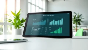 Calculate your biological age calculator with a modern device in a bright office environment