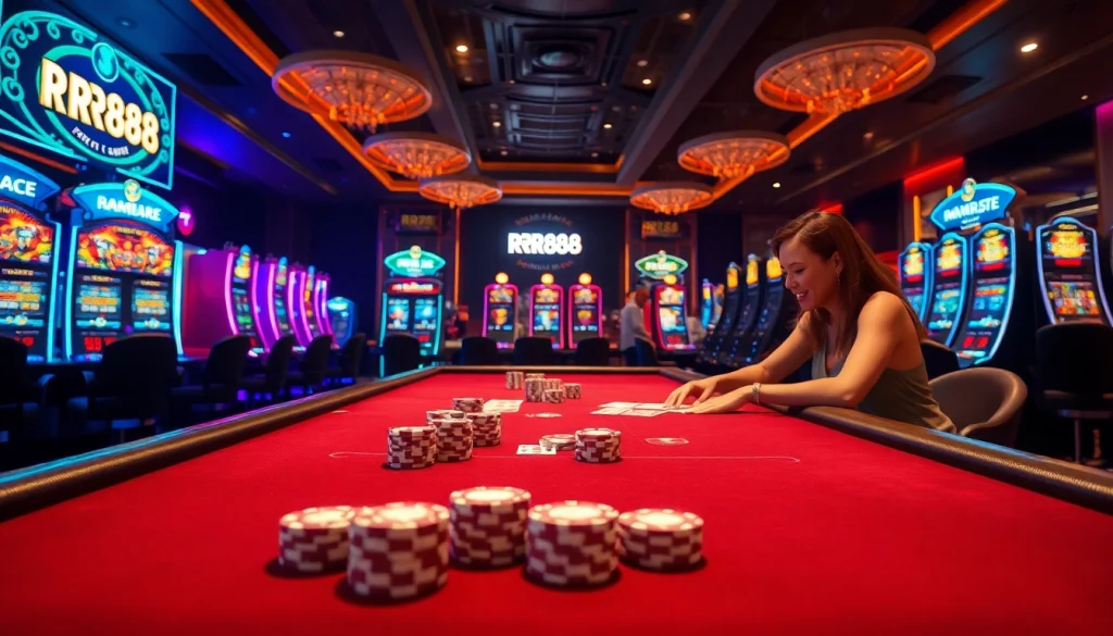 Experience exciting gaming at RR88 with vibrant casino tables and thrilling atmosphere.
