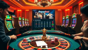 Experience the thrill of gambling with Superbet Download amidst a vibrant casino atmosphere.