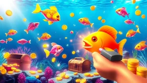 Bắn cá đổi thưởng gameplay showcasing colorful fish shooting and vibrant underwater graphics.