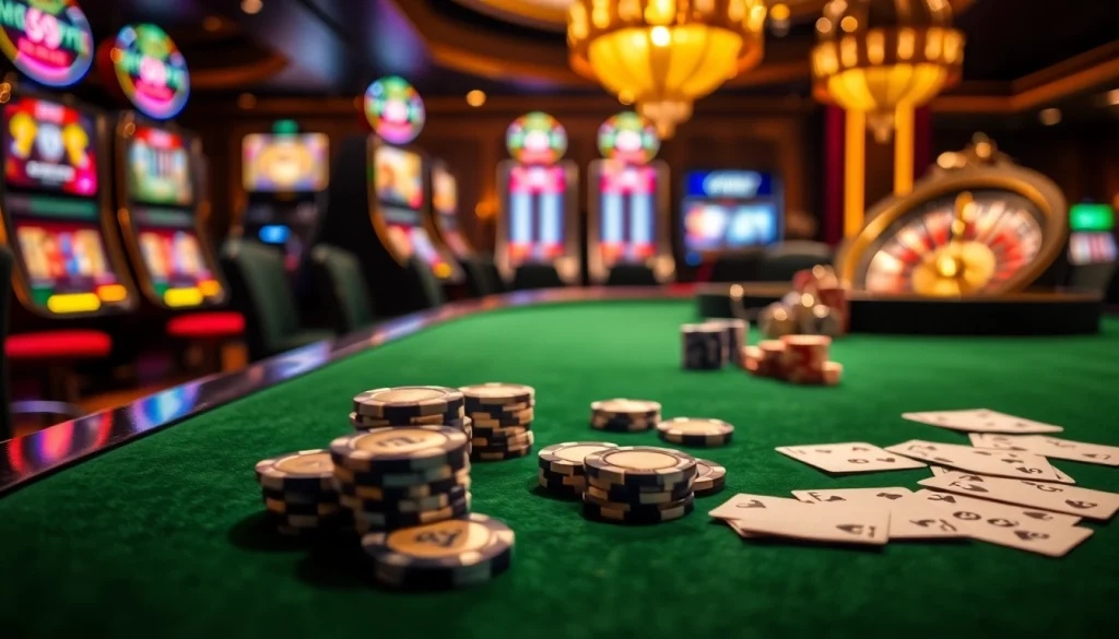 Engage in thrilling poker action at https://rr88.se.net/ with elegant cards and casino chips on a luxurious table.