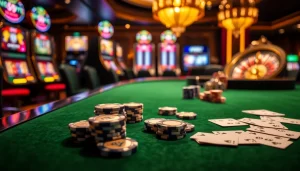 Engage in thrilling poker action at https://rr88.se.net/ with elegant cards and casino chips on a luxurious table.