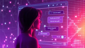 Explore engaging interaction with sex chat AI in a futuristic digital artwork.