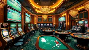 Experience thrilling sports betting at LuongSonTV with dynamic visuals of poker, roulette, and slot machines.
