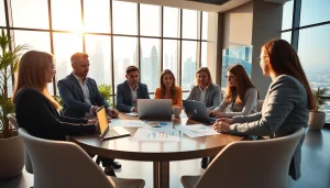 Engaging meeting among business consultants in Dubai showcasing collaboration and strategy development.