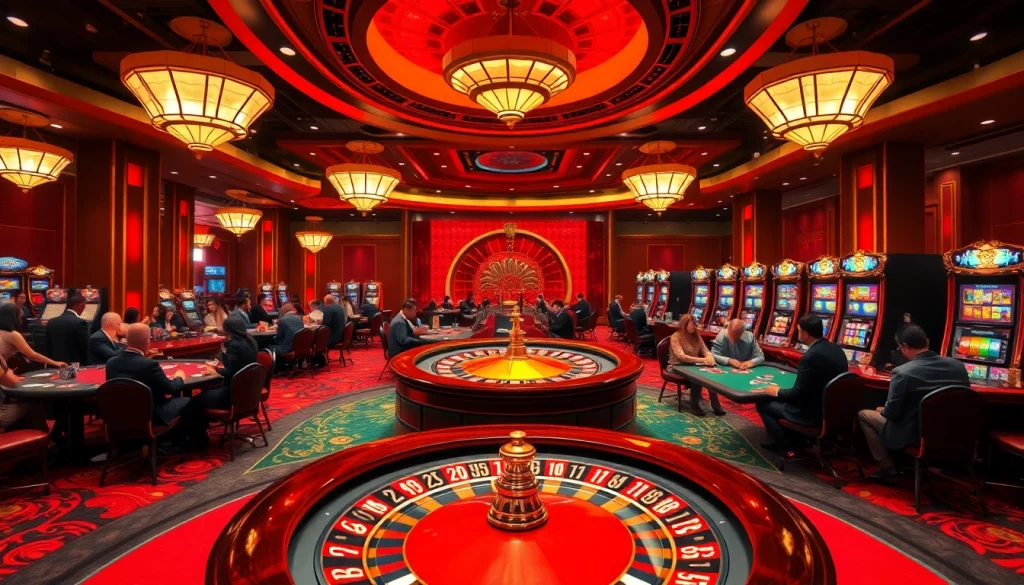 Experience the excitement of XN88's casino environment with vibrant games, roulette, and poker action.