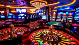 Experience thrilling gameplay at Fly88 with vibrant slot machines and professional poker tables.
