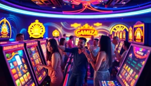 Situs kode4d vibrant gaming scene with players enjoying slot games