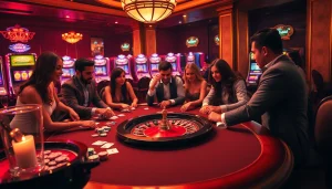 DAGA casino table showcasing an exciting poker game with vibrant chips and cards, encapsulating luxury.