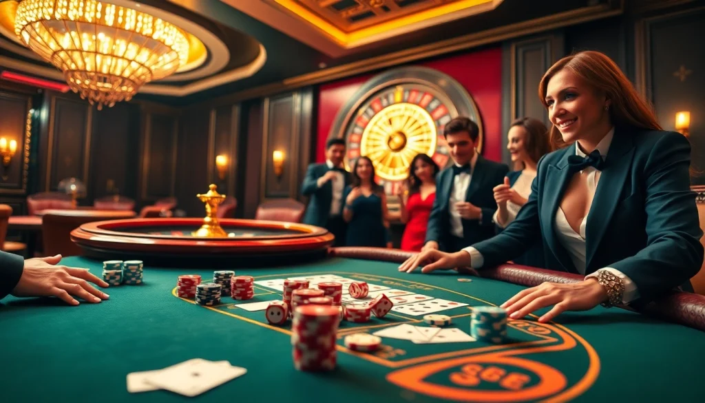 Exciting casino scene featuring gaming tables, chips, and cards reflecting the premium experience of https://789betg.com/.