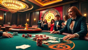 Exciting casino scene featuring gaming tables, chips, and cards reflecting the premium experience of https://789betg.com/.