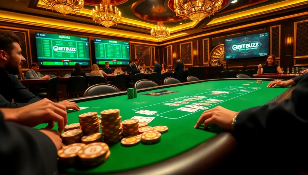 Experience thrilling bets at Jeet Buzz casino with vibrant poker chips and cards.
