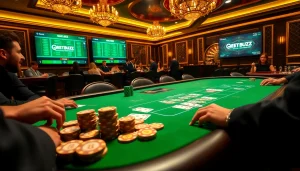 Experience thrilling bets at Jeet Buzz casino with vibrant poker chips and cards.