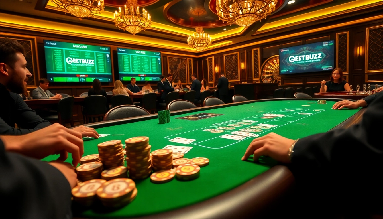 Experience thrilling bets at Jeet Buzz casino with vibrant poker chips and cards.