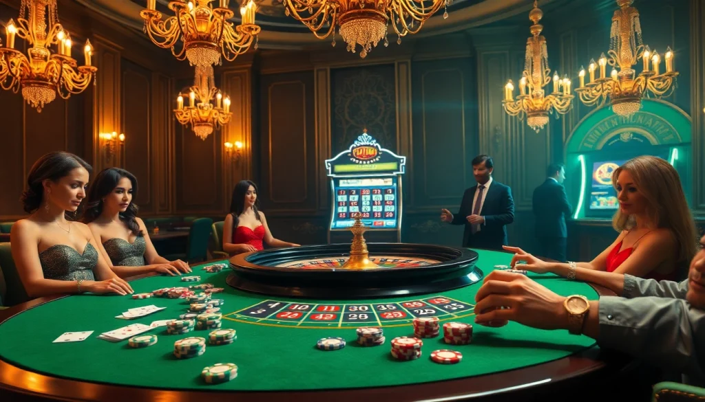 Exciting roulette game at 555win com with luxury casino elements and players engaged.