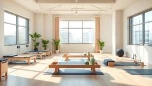 台東区・東京の魅力的なピラティススタジオ、明るい内装とトレーニング機材を紹介