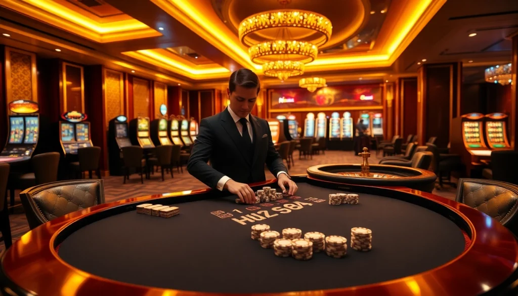 Exciting poker game at 88i casino with luxury decor and vibrant atmosphere.